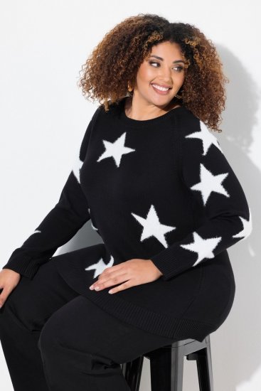 Ulla Popken Glitter Stars Soft Knit Sweater Black - Hettegensere og collegegensere - Myke gensere, hettegensere og strikk