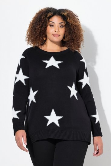 Ulla Popken Glitter Stars Soft Knit Sweater Black - Hettegensere og collegegensere - Myke gensere, hettegensere og strikk