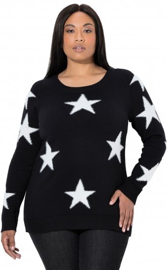 Ulla Popken Glitter Stars Soft Knit Sweater Black - Hettegensere og collegegensere - Myke gensere, hettegensere og strikk