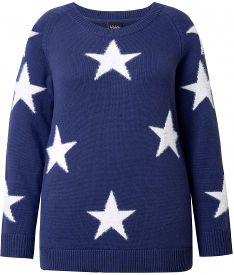 Ulla Popken Glitter Stars Soft Knit Sweater Blue - Hettegensere og collegegensere - Myke gensere, hettegensere og strikk