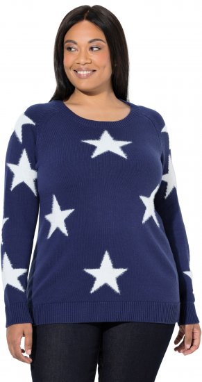 Ulla Popken Glitter Stars Soft Knit Sweater Blue - Hettegensere og collegegensere - Myke gensere, hettegensere og strikk