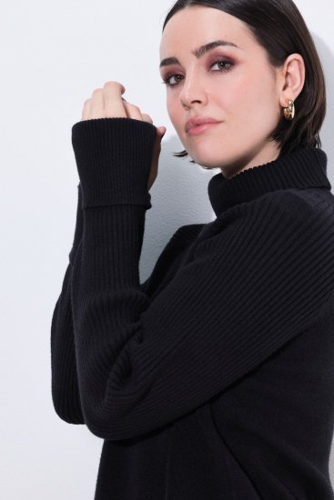 Ulla Popken Turtleneck Sweater with Ribbed Inserts Black - Hettegensere og collegegensere - Myke gensere, hettegensere og strikk