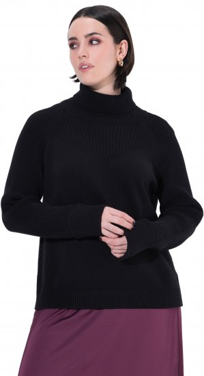 Ulla Popken Turtleneck Sweater with Ribbed Inserts Black - Hettegensere og collegegensere - 