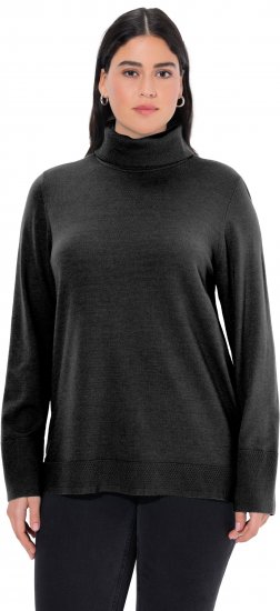Ulla Popken Turtleneck Ribbed Trim Long Sleeve Sweater Black - Hettegensere og collegegensere - Myke gensere, hettegensere og strikk