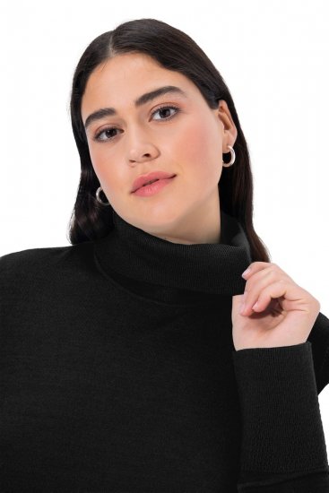 Ulla Popken Turtleneck Ribbed Trim Long Sleeve Sweater Black - Hettegensere og collegegensere - Myke gensere, hettegensere og strikk