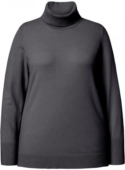 Ulla Popken Turtleneck Ribbed Trim Long Sleeve Sweater Charcoal Grey Melange - Hettegensere og collegegensere - Myke gensere, hettegensere og strikk