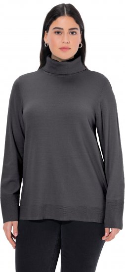 Ulla Popken Turtleneck Ribbed Trim Long Sleeve Sweater Charcoal Grey Melange - Hettegensere og collegegensere - Myke gensere, hettegensere og strikk