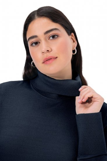 Ulla Popken Turtleneck Ribbed Trim Long Sleeve Sweater Navy - Hettegensere og collegegensere - Myke gensere, hettegensere og strikk