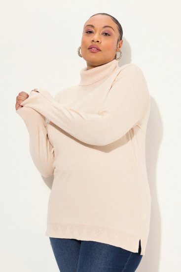 Ulla Popken Turtleneck Ribbed Trim Long Sleeve Sweater Nature Melange - Hettegensere og collegegensere - Myke gensere, hettegensere og strikk