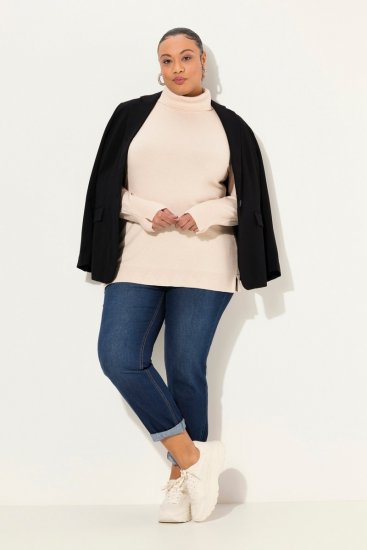 Ulla Popken Turtleneck Ribbed Trim Long Sleeve Sweater Nature Melange - Hettegensere og collegegensere - Myke gensere, hettegensere og strikk
