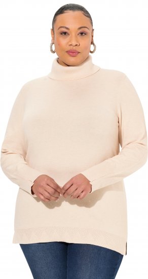 Ulla Popken Turtleneck Ribbed Trim Long Sleeve Sweater Nature Melange - Hettegensere og collegegensere - 