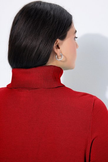 Ulla Popken Turtleneck Ribbed Trim Long Sleeve Sweater Salsa Red - Hettegensere og collegegensere - Myke gensere, hettegensere og strikk