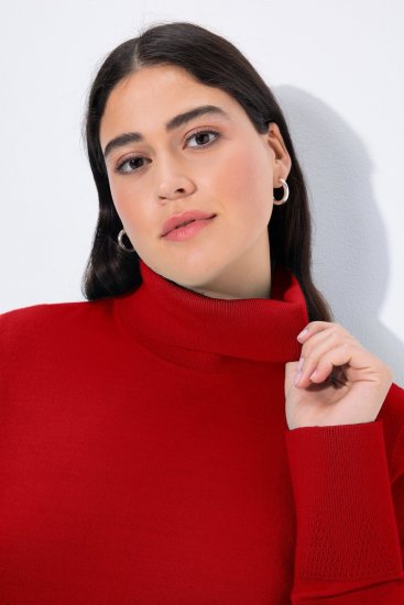 Ulla Popken Turtleneck Ribbed Trim Long Sleeve Sweater Salsa Red - Hettegensere og collegegensere - Myke gensere, hettegensere og strikk