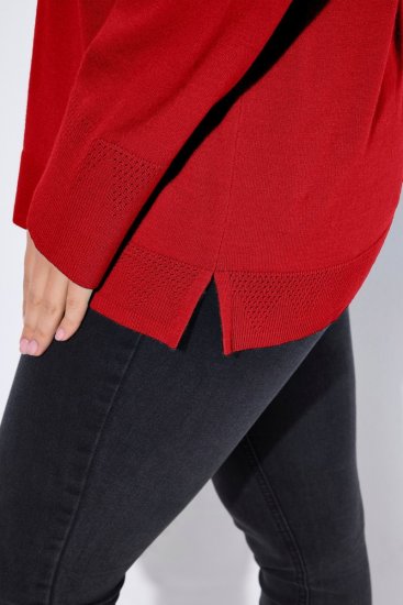 Ulla Popken Turtleneck Ribbed Trim Long Sleeve Sweater Salsa Red - Hettegensere og collegegensere - Myke gensere, hettegensere og strikk