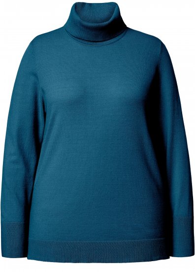 Ulla Popken Turtleneck Ribbed Trim Long Sleeve Sweater Cerulean - Hettegensere og collegegensere - Myke gensere, hettegensere og strikk