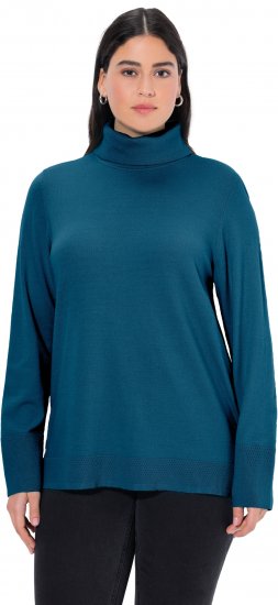 Ulla Popken Turtleneck Ribbed Trim Long Sleeve Sweater Cerulean - Hettegensere og collegegensere - Myke gensere, hettegensere og strikk