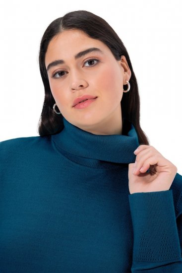 Ulla Popken Turtleneck Ribbed Trim Long Sleeve Sweater Cerulean - Hettegensere og collegegensere - Myke gensere, hettegensere og strikk