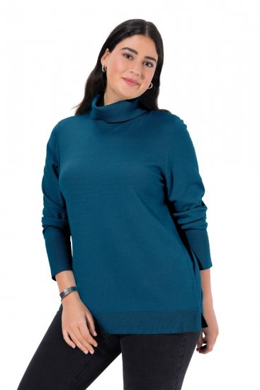 Ulla Popken Turtleneck Ribbed Trim Long Sleeve Sweater Cerulean - Hettegensere og collegegensere - Myke gensere, hettegensere og strikk