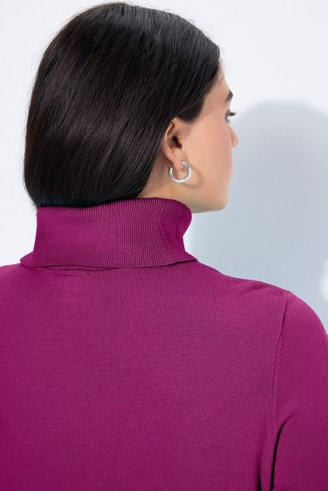 Ulla Popken Turtleneck Ribbed Trim Long Sleeve Sweater Berry - Hettegensere og collegegensere - Myke gensere, hettegensere og strikk