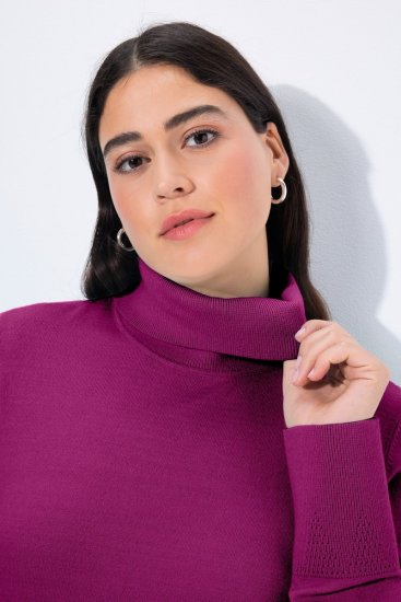Ulla Popken Turtleneck Ribbed Trim Long Sleeve Sweater Berry - Hettegensere og collegegensere - Myke gensere, hettegensere og strikk
