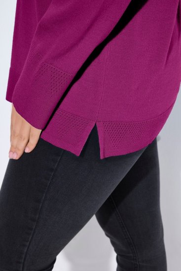 Ulla Popken Turtleneck Ribbed Trim Long Sleeve Sweater Berry - Hettegensere og collegegensere - Myke gensere, hettegensere og strikk