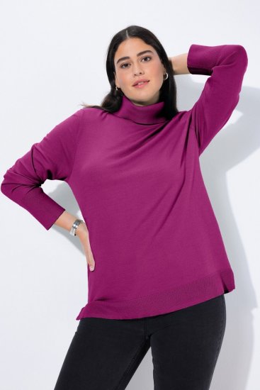 Ulla Popken Turtleneck Ribbed Trim Long Sleeve Sweater Berry - Hettegensere og collegegensere - Myke gensere, hettegensere og strikk