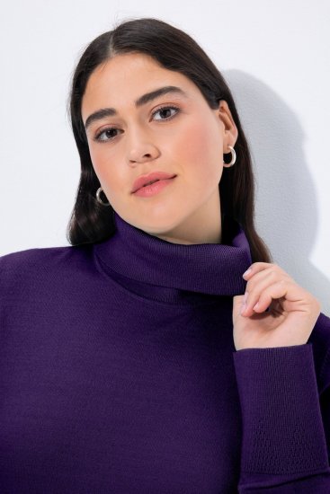 Ulla Popken Turtleneck Ribbed Trim Long Sleeve Sweater Deep Violet - Hettegensere og collegegensere - Myke gensere, hettegensere og strikk