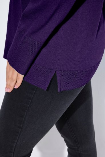 Ulla Popken Turtleneck Ribbed Trim Long Sleeve Sweater Deep Violet - Hettegensere og collegegensere - Myke gensere, hettegensere og strikk