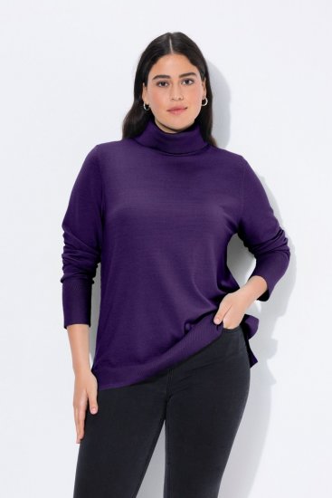 Ulla Popken Turtleneck Ribbed Trim Long Sleeve Sweater Deep Violet - Hettegensere og collegegensere - Myke gensere, hettegensere og strikk