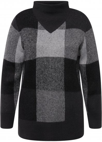 Ulla Popken Grand Check Long Sleeve Sweater Charcoal Grey Melange - Hettegensere og collegegensere - 