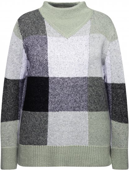 Ulla Popken Grand Check Long Sleeve Sweater Sage Green - Hettegensere og collegegensere - Myke gensere, hettegensere og strikk