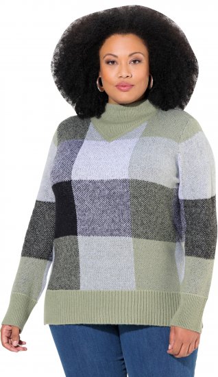 Ulla Popken Grand Check Long Sleeve Sweater Sage Green - Hettegensere og collegegensere - Myke gensere, hettegensere og strikk
