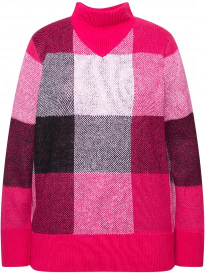Ulla Popken Grand Check Long Sleeve Sweater Red Pink - Hettegensere og collegegensere - Myke gensere, hettegensere og strikk