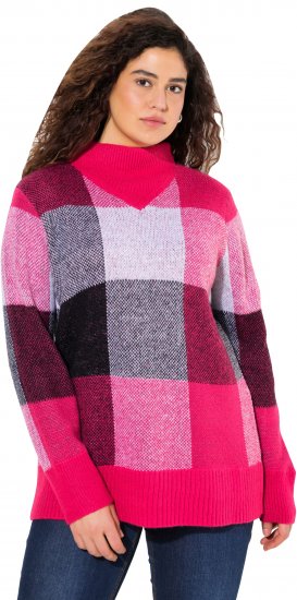 Ulla Popken Grand Check Long Sleeve Sweater Red Pink - Hettegensere og collegegensere - Myke gensere, hettegensere og strikk