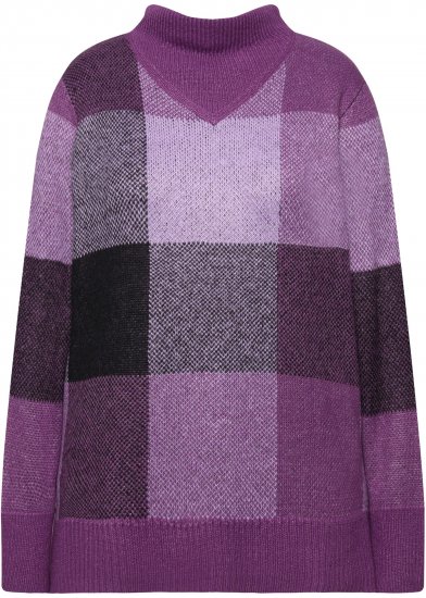 Ulla Popken Grand Check Long Sleeve Sweater Violet - Hettegensere og collegegensere - Myke gensere, hettegensere og strikk