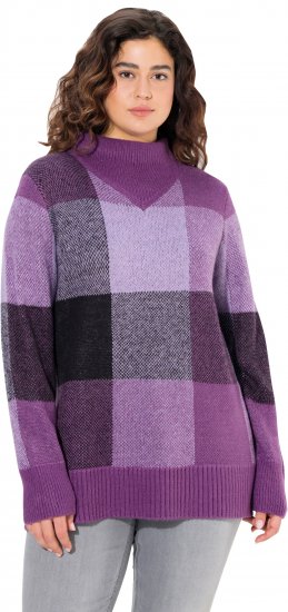 Ulla Popken Grand Check Long Sleeve Sweater Violet - Hettegensere og collegegensere - Myke gensere, hettegensere og strikk