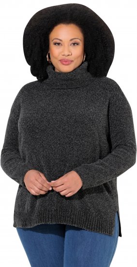 Ulla Popken Soft Textured Chenille Oversized Fit Sweater Graphite Grey - Hettegensere og collegegensere - Myke gensere, hettegensere og strikk