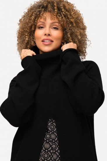 Ulla Popken Long Turtleneck Duster Sweater Black - Hettegensere og collegegensere - Myke gensere, hettegensere og strikk