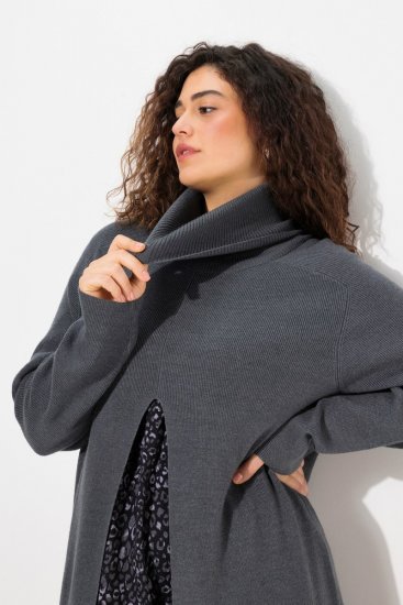 Ulla Popken Long Turtleneck Duster Sweater Graphite Grey - Hettegensere og collegegensere - Myke gensere, hettegensere og strikk