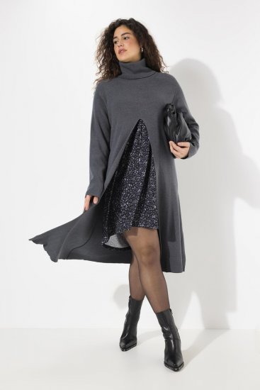 Ulla Popken Long Turtleneck Duster Sweater Graphite Grey - Hettegensere og collegegensere - Myke gensere, hettegensere og strikk