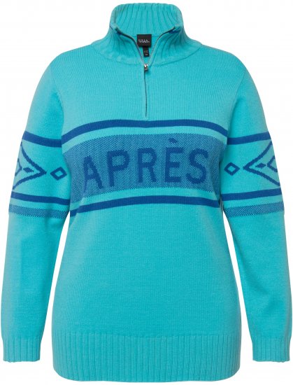 Ulla Popken Apres Ski Long Sleeve Troyer Collar Sweater Bright Turquoise - Hettegensere og collegegensere - 