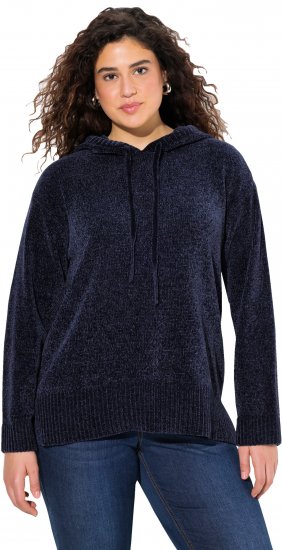 Ulla Popken Chenille Knit Hoodie Navy - Hettegensere og collegegensere - 