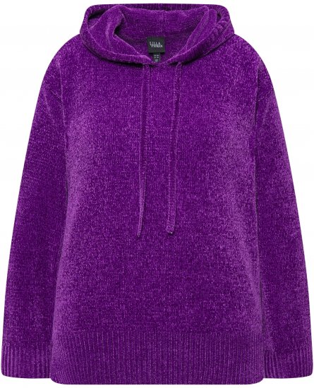 Ulla Popken Chenille Knit Hoodie Dark Purple - Hettegensere og collegegensere - Myke gensere, hettegensere og strikk