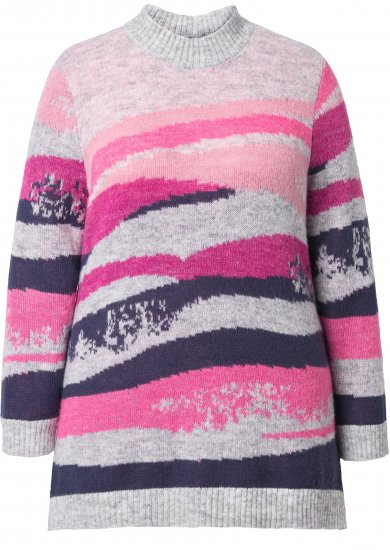 Ulla Popken Landscape Stripe Sweater Light Grey Melange - Hettegensere og collegegensere - Myke gensere, hettegensere og strikk