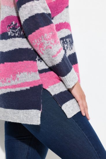 Ulla Popken Landscape Stripe Sweater Light Grey Melange - Hettegensere og collegegensere - Myke gensere, hettegensere og strikk