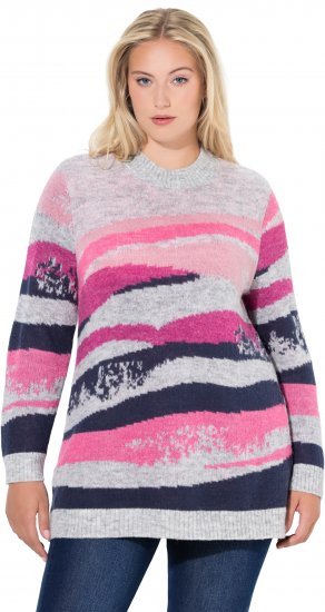 Ulla Popken Landscape Stripe Sweater Light Grey Melange - Hettegensere og collegegensere - Myke gensere, hettegensere og strikk