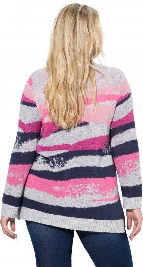 Ulla Popken Landscape Stripe Sweater Light Grey Melange - Hettegensere og collegegensere - Myke gensere, hettegensere og strikk