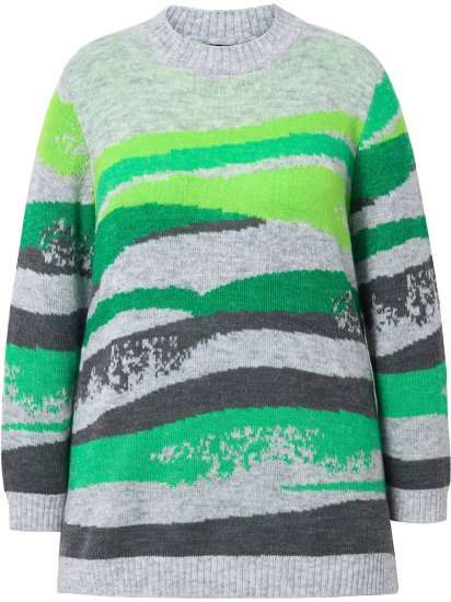 Ulla Popken Landscape Stripe Sweater Moss Green - Hettegensere og collegegensere - 