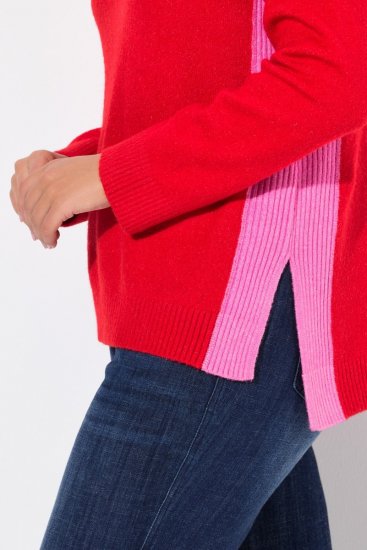 Ulla Popken Color Block Long Sleeve Sweater Lychee - Hettegensere og collegegensere - Myke gensere, hettegensere og strikk