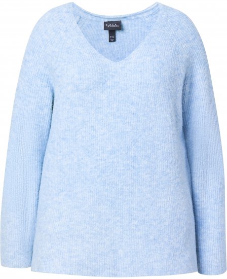 Ulla Popken Long Sleeve V-Neck Ribbed Knit Sweater Light Blue - Hettegensere og collegegensere - Myke gensere, hettegensere og strikk
